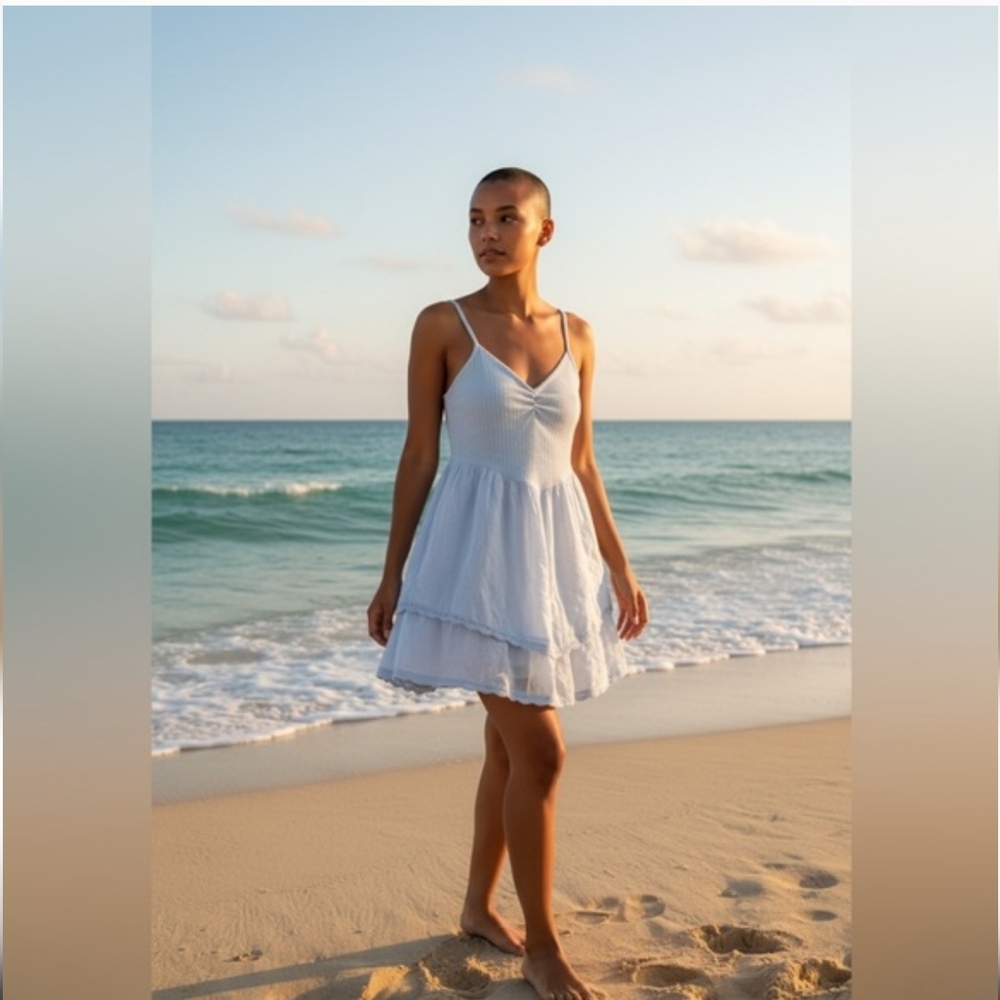 aerie Light Blue Tiered Mini Dress with Spaghetti Straps
